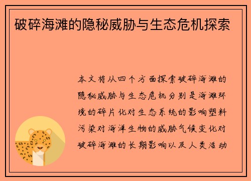破碎海滩的隐秘威胁与生态危机探索